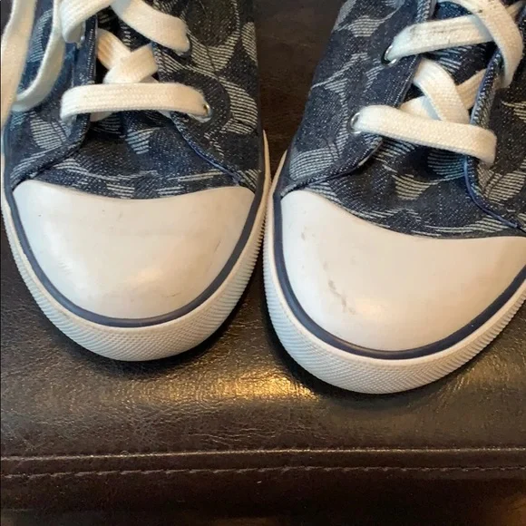 Coach Denim Logo High-Top Sneakers in Blue and White - Picture 2 of 10